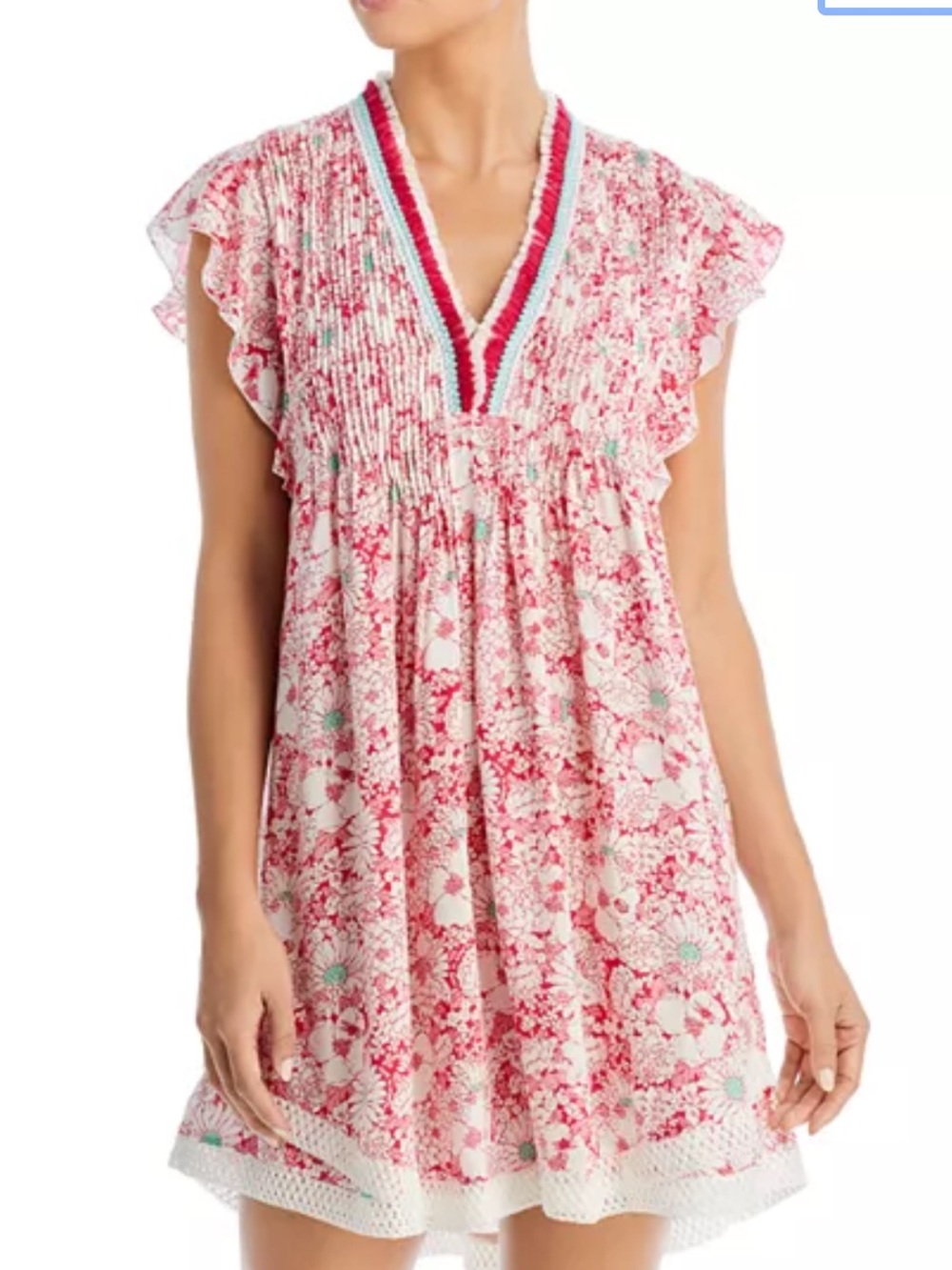 Poupette St. Barth Pink Floral Kids Swim Coverup with Blue Trim